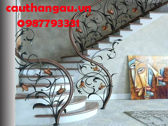 Cầu thang sắt mỹ thuật nhà biệt thự giá rẻ mẫu CTA-T03